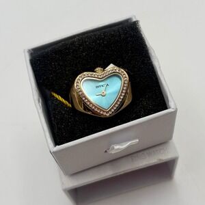 Invicta Angel Heart Shape Ring Watch Blue Dial Gold Tone Crystal Accents